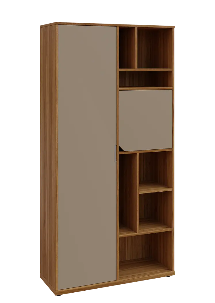 KSR6-83 L skříň šatní, 1x výsuvné ramínko, dvířka, niky, 2053x1022x400 mm, provedení levé, ořech světlý/latte